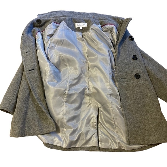 Women’s CALVIN KLEIN Gray Double Breasted Wool Pea Coat Jacket - Picture 5 of 8